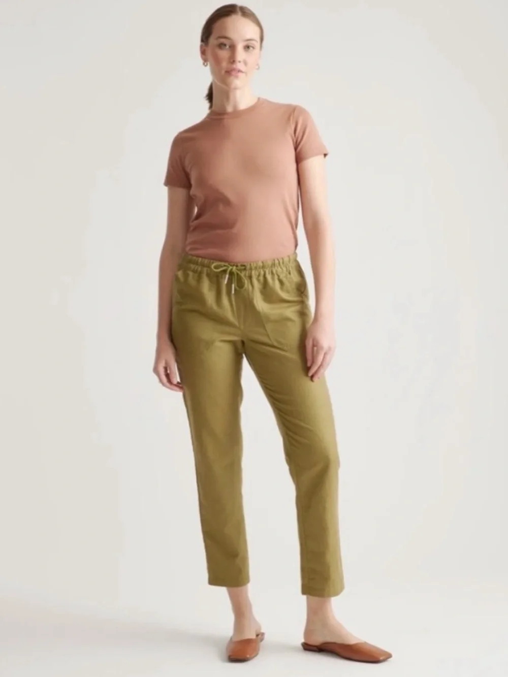 Quince Organic Cotton Linen Twill Straight Leg Pant Army Green Crop Medium